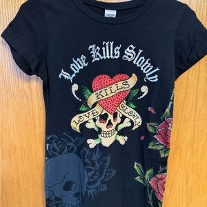 Christian Audigier Black Skull and Rose T-Shirt